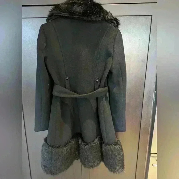 Bebe Wool Black Faux Fur Trim Black Midi Coat - like new condition - Picture 6 of 11